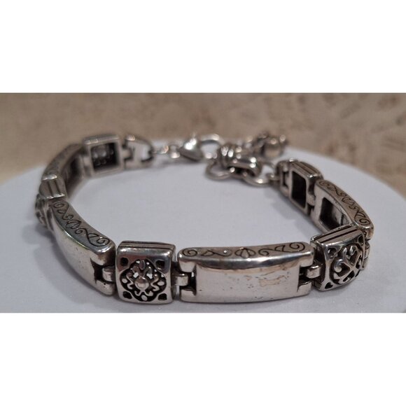 Vintage Brighton Tribeca Silver-tone Rectangle Hollow Scrolled Square Link Brace - Picture 2 of 10